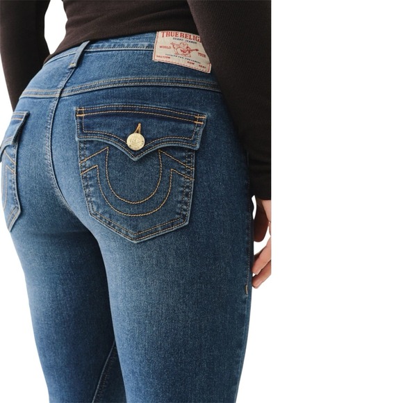 True Religion Joey Mid Rise Flare Flap Jeans‎ Y2K Medium Wash Size 30 NWT $159 - Picture 1 of 11